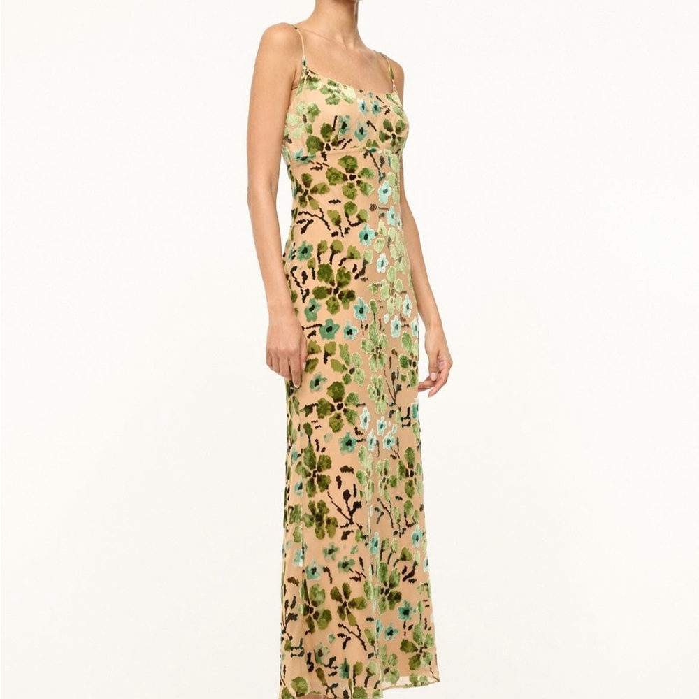 STAUD Floral Maxi Dress - Green and Tan